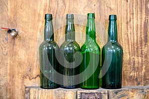 Bottles for traditional natural Asturian cider made fromÂ fermented apples in barrels for several months should be poured from